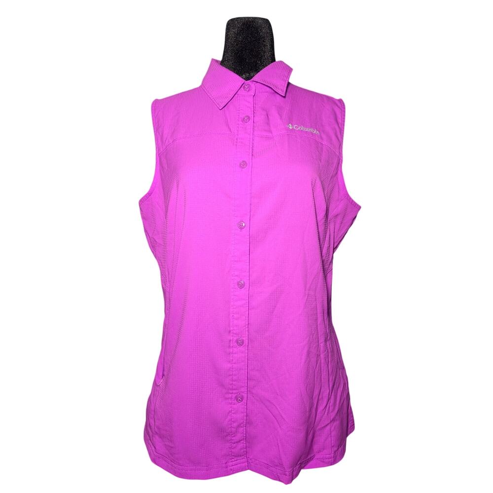 Columbia Tamiami Sleeveless Shirt Magenta Purple Pinking Omni-Shade Size Medium
